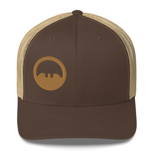 PSS/GFW/Gabe White Training Trucker Cap Brown and Khaki/Old Gold Logo
